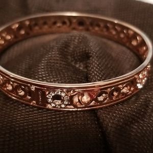 Rose Gold Coach Logo Bangle with Rhinestones